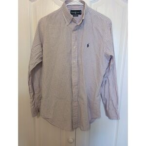 Ralph Lauren Pink Checkered Button Front Long Sleeve Shirt Mens Sz 15 32/33